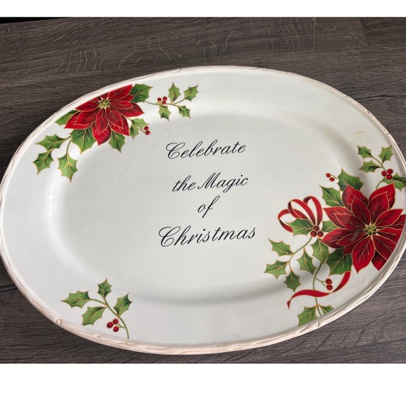 Atico International Other - Atico International Vintage Christmas Poinsettia Oval Ceramic Serving Platter